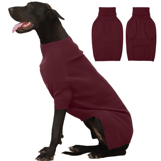 Picture of IECOii Extra-Large Dog Sweater 4XL,Christmas Dog Sweaters for Extra Large Dogs Girl Boy,Turtleneck Knitted Knitwear Easy On Doggie Sweatshirt Dog Sweater for Doberman,Great Dane(Wine red,XXXXL)