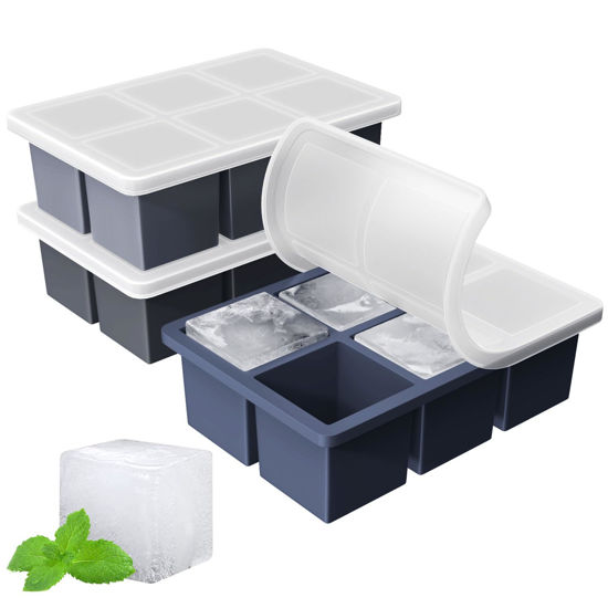 Picture of Large Ice Cube Tray for Whiskey: FDDBI Big Square Ice Cube Maker for Cocktail - 3Pack Silicone Old Fashioned Ice Cube Trays - 2inch Huge Cubed Ice Trays for Whisky