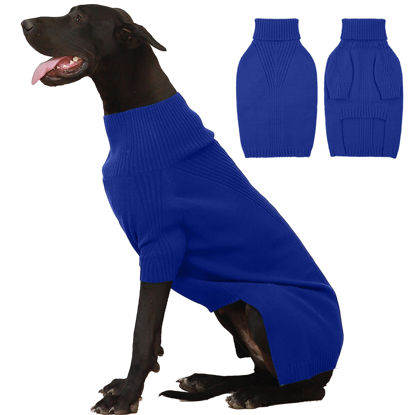 Picture of IECOii Extra-Large Dog Sweater 5XL,Christmas Dog Sweaters for Extra Large Dogs Girl Boy,Turtleneck Knitted Knitwear Easy On Doggie Sweatshirt Dog Sweater for Doberman,Great Dane(Blue,XXXXXL)