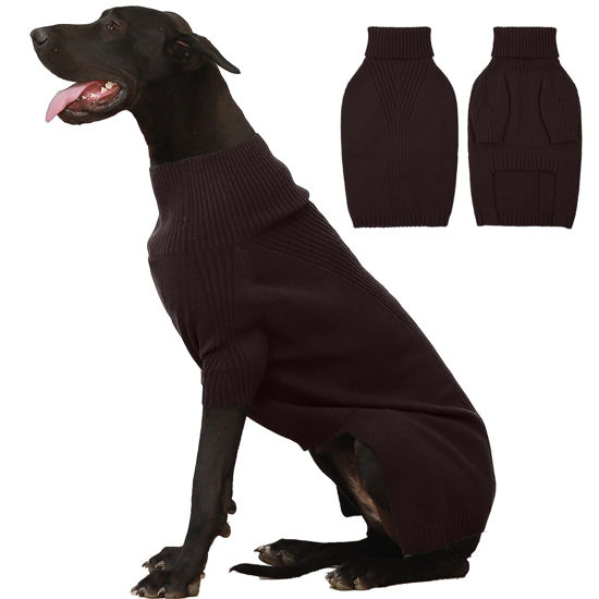 Picture of IECOii Extra-Large Dog Sweater 4XL,Christmas Dog Sweaters for Extra Large Dogs Girl Boy,Turtleneck Knitted Knitwear Easy On Doggie Sweatshirt Dog Sweater for Doberman,Great Dane(Brown,XXXXL)