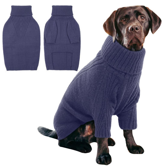 Picture of IECOii XL Dog Sweater,Fall Doggy Clothes for Extra Large Dogs Girl Boy,Warm Pullover Xmas Doggie Costume Clothes,Solid Color Pet Winter Apparel for Pitbull,Labrador Retriever(Blue,XLarge)
