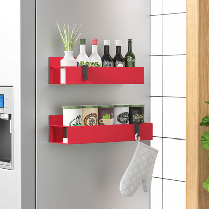 Picture of HuggieGems 2 Pack Magnetic Spice Storage Rack Organizer for Refrigerator and Oven, Red Fridge Organizers and Storage
