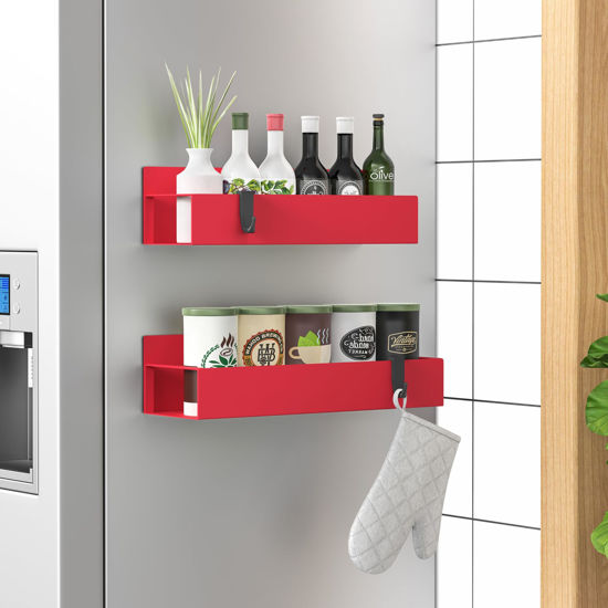 Picture of HuggieGems 2 Pack Magnetic Spice Storage Rack Organizer for Refrigerator and Oven, Red Fridge Organizers and Storage