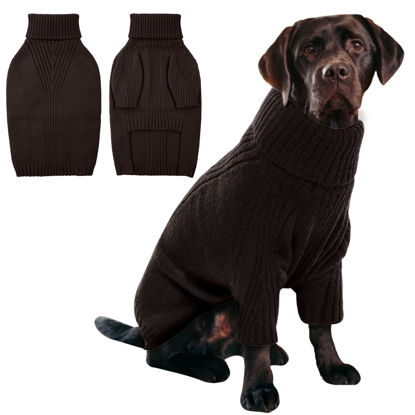 Picture of IECOii XL Dog Sweater,Fall Doggy Clothes for Extra Large Dogs Girl Boy,Warm Pullover Xmas Doggie Costume Clothes,Solid Color Pet Winter Apparel for Pitbull,Labrador Retriever(Brown,XLarge)