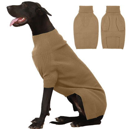 Picture of IECOii Extra-Large Dog Sweater 5XL,Christmas Dog Sweaters for Extra Large Dogs Girl Boy,Turtleneck Knitted Knitwear Easy On Doggie Sweatshirt Dog Sweater for Doberman,Great Dane(Camel,XXXXXL)