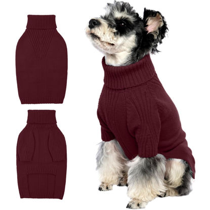 Picture of IECOii Dog Sweater,Dog Sweaters for Medium Dogs Girls Boys,Doggie Sweater Christmas,Pet Sweatshirt Knitwear Outfit for Holiday,KnitTurtleneck Warm Clothes for French Bulldog,Boston Terrier(Wine-red,M)