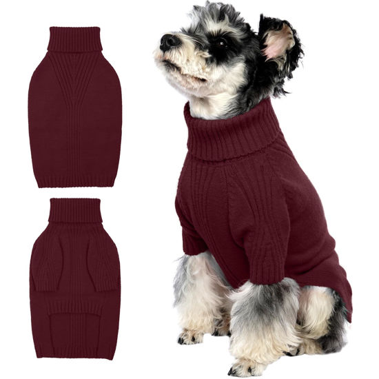 Picture of IECOii Dog Sweater,Dog Sweaters for Medium Dogs Girls Boys,Doggie Sweater Christmas,Pet Sweatshirt Knitwear Outfit for Holiday,KnitTurtleneck Warm Clothes for French Bulldog,Boston Terrier(Wine-red,M)