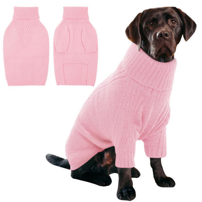 Picture of IECOii XXXL Dog Sweater,Christmas Dog Sweaters for Extra Large Dogs Girl Boy,Turtleneck Knitted Knitwear for Pet Dogs Wearing On Holiday Thanksgiving,Pullover Easy On Doggie Sweatshirt (Pink,XXXL)
