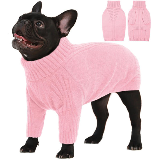 Picture of IECOii Large Dog Sweater,Pet Dog Sweaters for Large Dogs Boy,Thanksgiving Fall Doggie Sweatshirt,Turtleneck Thick Warm Girl Dog Sweater,Winter Knitwear Clothes for Corgi,French Bulldog(Pink,L)