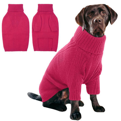 Picture of IECOii XXXL Dog Sweater,Christmas Dog Sweaters for Extra Large Dogs Girl Boy,Turtleneck Knitted Knitwear for Pet Dogs Wearing On Holiday Thanksgiving,Pullover Easy On Doggie Sweatshirt (Rose red,XXXL)