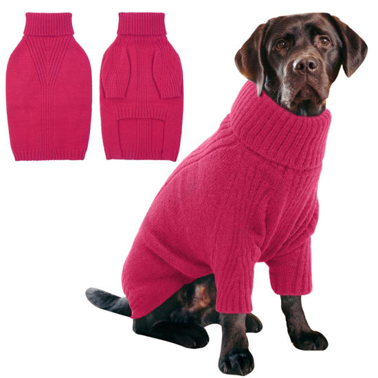 Picture of IECOii XXXL Dog Sweater,Christmas Dog Sweaters for Extra Large Dogs Girl Boy,Turtleneck Knitted Knitwear for Pet Dogs Wearing On Holiday Thanksgiving,Pullover Easy On Doggie Sweatshirt (Rose red,XXXL)