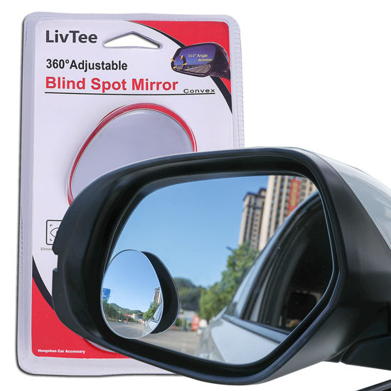 Picture of LivTee Blind Spot Mirror, Oval HD Glass Frameless Convex Rear View Mirror with wide angle Adjustable Stick for Cars SUV and Trucks, Pack of 2