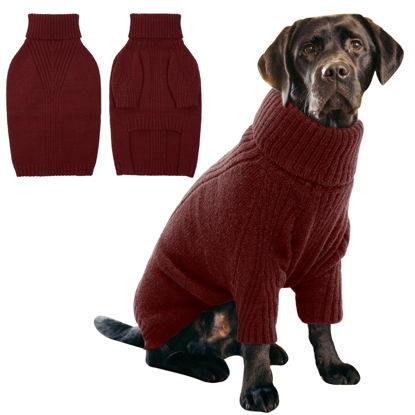 Picture of IECOii XL Dog Sweater,Fall Doggy Clothes for Extra Large Dogs Girl Boy,Warm Pullover Xmas Doggie Costume Clothes,Solid Color Pet Winter Apparel for Pitbull,Labrador Retriever(Wine-red,XLarge)