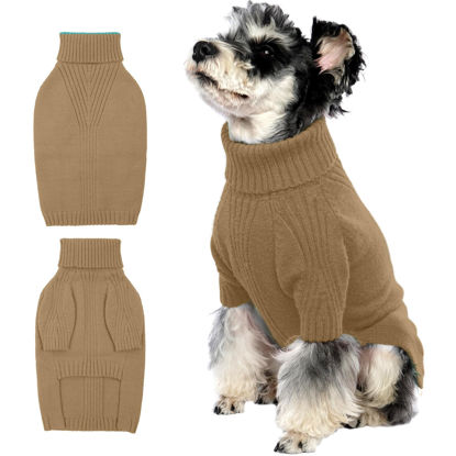 Picture of IECOii Dog Sweater,Dog Sweaters for Medium Dogs Girls Boys,Doggie Sweater Christmas,Pet Sweatshirt Knitwear Outfit for Holiday,KnitTurtleneck Warm Clothes for French Bulldog,Boston Terrier(Camel,M)