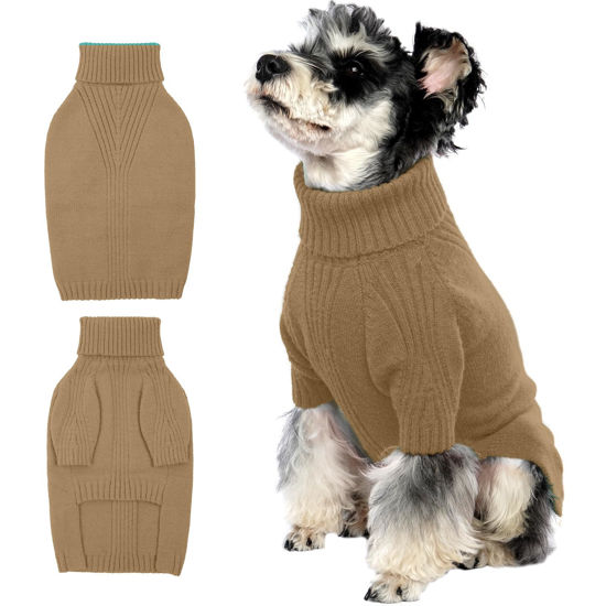 Picture of IECOii Dog Sweater,Dog Sweaters for Medium Dogs Girls Boys,Doggie Sweater Christmas,Pet Sweatshirt Knitwear Outfit for Holiday,KnitTurtleneck Warm Clothes for French Bulldog,Boston Terrier(Camel,M)