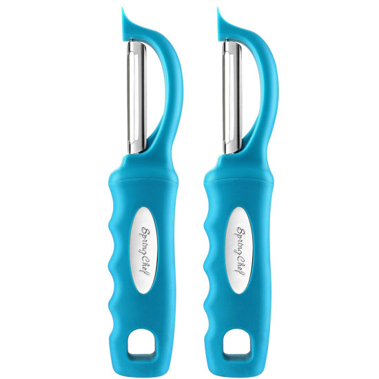 Picture of Spring Chef Premium Swivel Vegetable Peeler, Soft Grip Handle and Ultra Sharp Stainless Steel Blades - Perfect Kitchen Peeler For Veggie, Fruit, Potato, Carrot, Apple - Teal - Set of 2