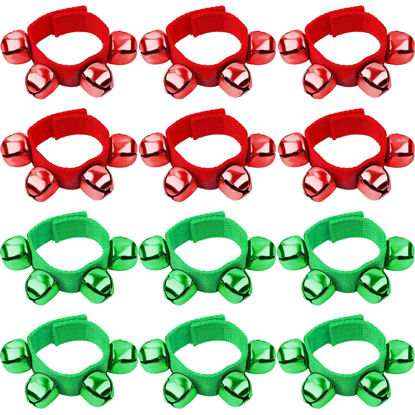 Picture of Augshy 12Pcs Christmas Wrist Bells Bracelets, Wrist Band Jingle Bells with Red Green Bells, Musical Instruments Adjustable Hand Ankle Bells for Christmas Gifts Kids Party Favor Toys