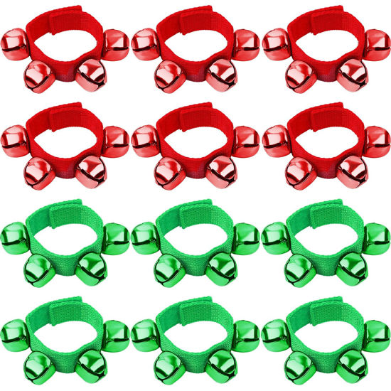 Picture of Augshy 12Pcs Christmas Wrist Bells Bracelets, Wrist Band Jingle Bells with Red Green Bells, Musical Instruments Adjustable Hand Ankle Bells for Christmas Gifts Kids Party Favor Toys