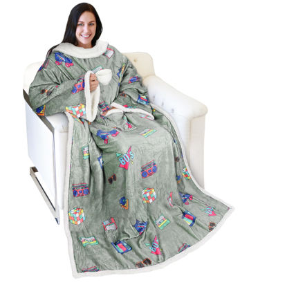 Picture of Catalonia Sherpa Wearable Blanket with Sleeves Arms, Comfy Sleeved TV Wrap Blanket, Large Snuggly Throw for Women and Men, Gift for Her, 80's