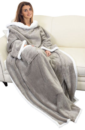 Picture of Catalonia Sherpa Wearable Blanket with Sleeves Arms, Comfy Sleeved TV Wrap Blanket, Large Snuggly Throw for Women and Men, Gift for Her