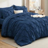 Picture of Bedsure King Size Comforter Set - Bedding Sets King 7 Pieces, Pintuck Bed in a Bag Navy Blue Bed Set with Comforter, Sheets, Pillowcases & Shams