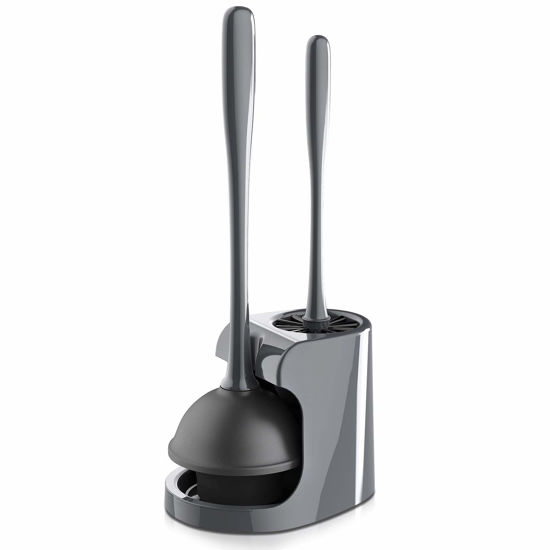 Picture of MR.SIGA Toilet Plunger and Bowl Brush Combo for Bathroom Cleaning, Gray, 1 Set