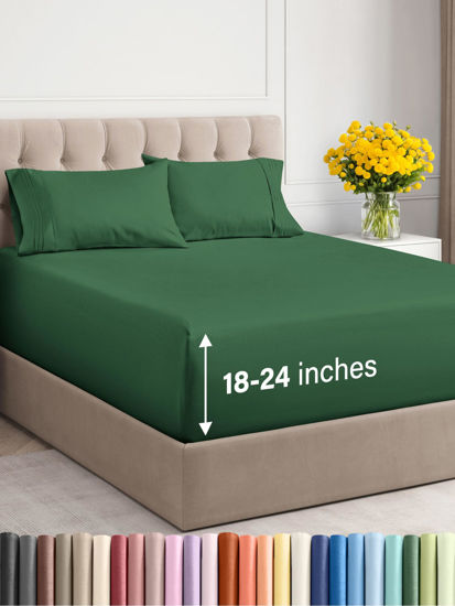 Picture of Extra Deep Twin Sheet Set - 4 Piece Breathable and Cooling Sheets - Hotel Luxury Bed Sheets Set - Easy Fit - Soft, Wrinkle Free and Comfy Sheets Set - Emerald Green Sheet Set with Extra Deep Pockets