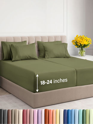 Picture of Extra Deep Split King Sheet Set - 7 Piece Breathable & Cooling Sheets - Hotel Luxury Bed Sheets Set - Easy Fit - Soft, Wrinkle Free & Comfy Sheets Set - Sage Green Sheet Set with Extra Deep Pockets