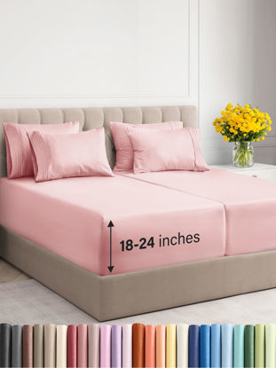 Picture of Extra Deep Split King Sheet Set - 7 Piece Breathable and Cooling Sheets - Hotel Luxury Bed Sheets Set - Easy Fit - Soft, Wrinkle Free and Comfy Sheets Set - Baby Pink Sheet Set with Extra Deep Pockets