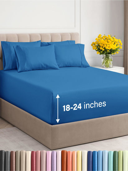 Picture of Extra Deep Full Sheet Set - 6 Piece Breathable & Cooling Sheets - Hotel Luxury Bed Sheets Set - Easy & Secure Fit - Soft, Wrinkle Free & Comfy Sheets Set - Royal Blue Sheet Set with Extra Deep Pockets