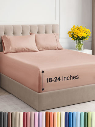 Picture of Extra Deep Twin Sheet Set - 4 Piece Breathable and Cooling Sheets - Hotel Luxury Bed Sheets Set - Easy & Secure Fit - Soft, Wrinkle Free and Comfy Sheets Set - Mauve Sheet Set with Extra Deep Pockets