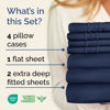 Picture of Extra Deep Split King Sheet Set - 7 Piece Breathable and Cooling Sheets - Hotel Luxury Bed Sheets Set - Easy Fit - Soft, Wrinkle Free and Comfy Sheets Set - Navy Blue Sheet Set with Extra Deep Pockets