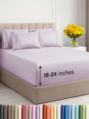 Picture of Extra Deep King Sheet Set - 6 Piece Breathable and Cooling Sheets - Hotel Luxury Bed Sheets Set - Easy Fit - Soft, Wrinkle Free and Comfy Sheets Set - Light Lavender Sheet Set with Extra Deep Pockets