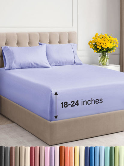 Picture of Extra Deep Twin Sheet Set - 4 Piece Breathable & Cooling Sheets - Hotel Luxury Bed Sheets Set - Easy & Secure Fit - Soft, Wrinkle Free & Comfy Sheets Set - Lavender Sheet Set with Extra Deep Pockets