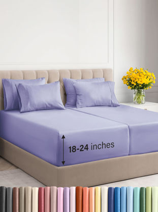 Picture of Extra Deep Split King Sheet Set - 7 Piece Breathable and Cooling Sheets - Hotel Luxury Bed Sheets Set - Easy Fit - Soft, Wrinkle Free and Comfy Sheets Set - Lavender Sheet Set with Extra Deep Pockets
