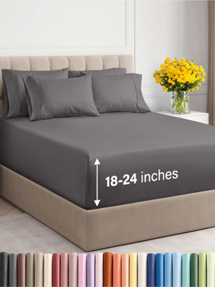 Picture of Extra Deep Twin Sheet Set - 4 Piece Breathable and Cooling Sheets - Hotel Luxury Bed Sheets Set - Easy & Secure Fit - Soft, Wrinkle Free and Comfy Sheets Set - Grey Sheet Set with Extra Deep Pockets