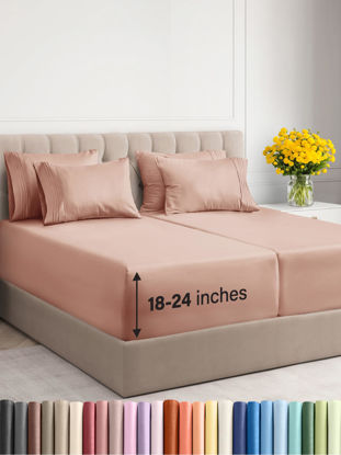 Picture of Extra Deep Split King Sheet Set - 7 Piece Breathable & Cooling Sheets - Hotel Luxury Bed Sheets Set - Easy & Secure Fit - Soft, Wrinkle Free & Comfy Sheets Set - Mauve Sheet Set w/Extra Deep Pockets