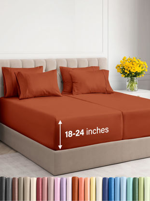 Picture of Extra Deep Split King Sheet Set - 7 Piece Breathable & Cooling Sheets - Hotel Luxury Bed Sheets Set - Easy Fit - Soft, Wrinkle Free & Comfy Sheets Set - Terracotta Sheet Set with Extra Deep Pockets