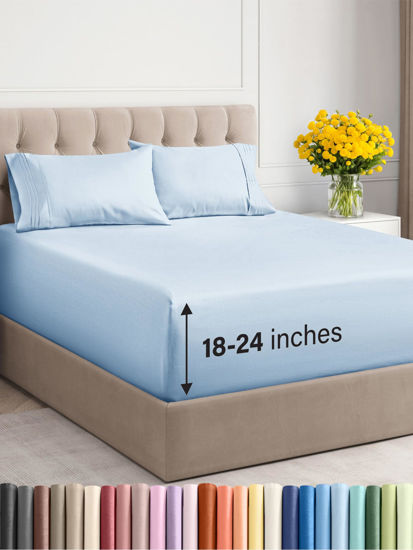 Picture of Extra Deep Twin Sheet Set - 4 Piece Breathable & Cooling Sheets - Hotel Luxury Bed Sheets Set - Easy & Secure Fit - Soft, Wrinkle Free & Comfy Sheets Set - Sky Blue Sheet Set with Extra Deep Pockets