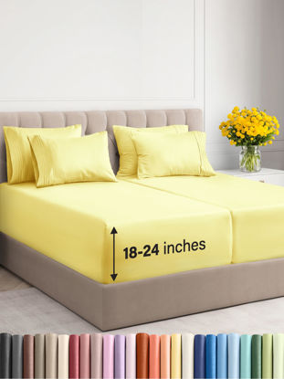 Picture of Extra Deep Split King Sheet Set - 7 Piece Breathable and Cooling Sheets - Hotel Luxury Bed Sheets Set - Easy Fit - Soft, Wrinkle Free and Comfy Sheets Set - Yellow Sheet Set with Extra Deep Pockets