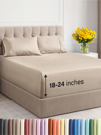 Picture of Extra Deep Twin XL Sheet Set - 4 Piece Breathable & Cooling Sheets - Hotel Luxury Bed Sheets Set - Easy & Secure Fit - Soft, Wrinkle Free & Comfy Sheets Set - Wheat Sheet Set with Extra Deep Pockets
