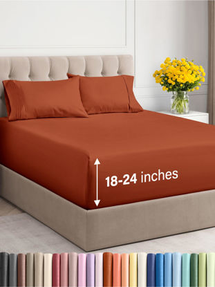 Picture of Extra Deep Twin XL Sheet Set - 4 Piece Breathable and Cooling Sheets - Hotel Luxury Bed Sheets Set - Easy Fit - Soft, Wrinkle Free and Comfy Sheets Set - Terracotta Sheet Set with Extra Deep Pockets