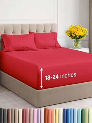 Picture of Extra Deep Twin XL Sheet Set - 4 Piece Breathable and Cooling Sheets - Hotel Luxury Bed Sheets Set - Easy & Secure Fit - Soft, Wrinkle Free and Comfy Sheets Set - Red Sheet Set with Extra Deep Pockets