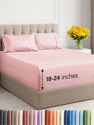 Picture of Extra Deep Twin XL Sheet Set - 4 Piece Breathable and Cooling Sheets - Hotel Luxury Bed Sheets Set - Easy Fit - Soft, Wrinkle Free and Comfy Sheets Set - Baby Pink Sheet Set with Extra Deep Pockets