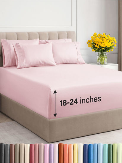 Picture of Extra Deep Full Sheet Set - 6 Piece Breathable and Cooling Sheets - Hotel Luxury Bed Sheets Set - Easy Fit - Soft, Wrinkle Free and Comfy Sheets Set - Lavender Pink Sheet Set with Extra Deep Pockets
