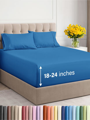 Picture of Extra Deep Twin XL Sheet Set - 4 Piece Breathable and Cooling Sheets - Hotel Luxury Bed Sheets Set - Easy Fit - Soft, Wrinkle Free and Comfy Sheets Set - Royal Blue Sheet Set with Extra Deep Pockets
