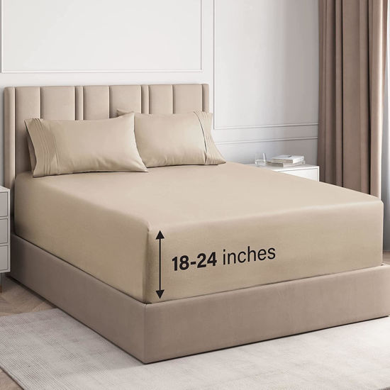 Picture of Extra Deep Twin Sheet Set - 4 Piece Breathable and Cooling Sheets - Hotel Luxury Bed Sheets Set - Easy & Secure Fit - Soft, Wrinkle Free and Comfy Sheets Set - Cream Sheet Set with Extra Deep Pockets