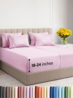 Picture of Extra Deep Split King Sheet Set - 7 Piece Breathable & Cooling Sheets - Hotel Luxury Bed Sheets Set - Easy Fit - Soft, Wrinkle Free & Comfy Sheets Set - Light Pink Sheet Set with Extra Deep Pockets
