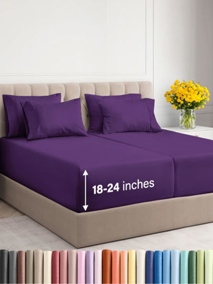 Picture of Extra Deep Split King Sheet Set - 7 Piece Breathable and Cooling Sheets - Hotel Luxury Bed Sheets Set - Easy Fit - Soft, Wrinkle Free and Comfy Sheets Set - Purple Sheet Set with Extra Deep Pockets