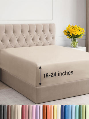 Picture of Extra Deep Queen Fitted Sheet - Hotel Luxury Single Fitted Sheet Only - Sheet Easily Fits 18 inch to 24 inch Mattress - Soft, Wrinkle Free, Breathable and Comfy Extra Deep Pockets Wheat Fitted Sheet